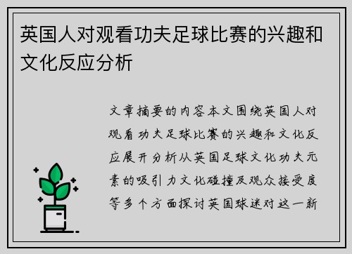 英国人对观看功夫足球比赛的兴趣和文化反应分析