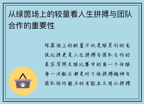 从绿茵场上的较量看人生拼搏与团队合作的重要性
