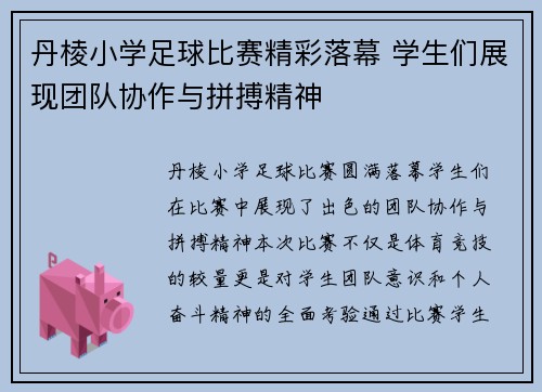 丹棱小学足球比赛精彩落幕 学生们展现团队协作与拼搏精神