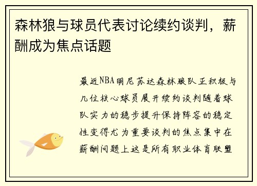 森林狼与球员代表讨论续约谈判，薪酬成为焦点话题